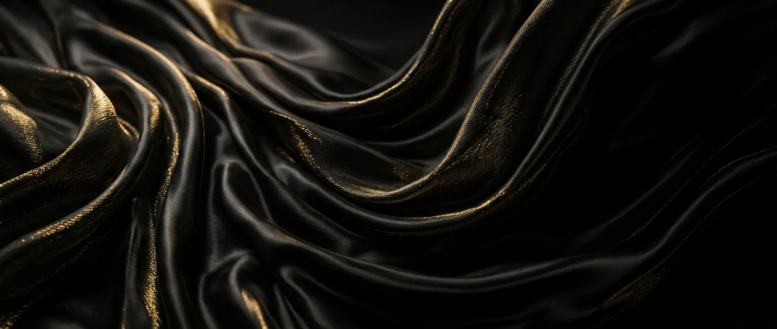 Soie noire veinée d'or — sérieux et matériaux nobles